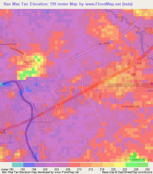 Ban Mae Tao,Thailand Elevation Map