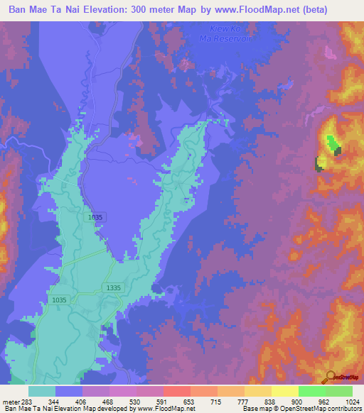 Ban Mae Ta Nai,Thailand Elevation Map