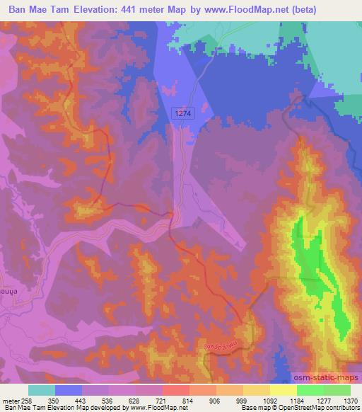 Ban Mae Tam,Thailand Elevation Map