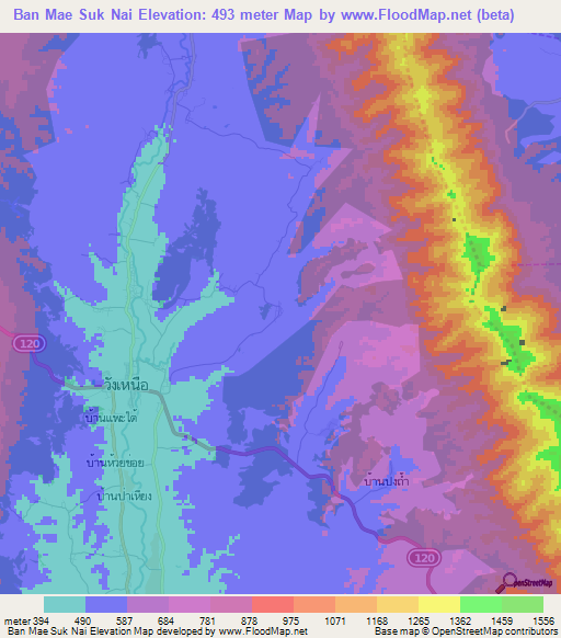 Ban Mae Suk Nai,Thailand Elevation Map