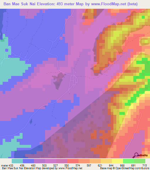 Ban Mae Suk Nai,Thailand Elevation Map
