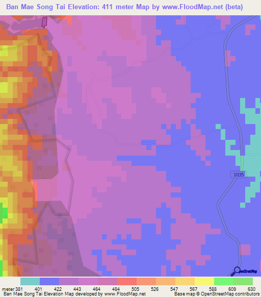 Ban Mae Song Tai,Thailand Elevation Map