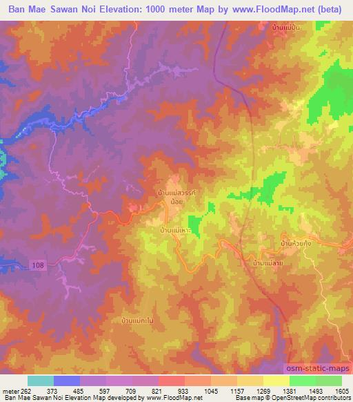 Ban Mae Sawan Noi,Thailand Elevation Map