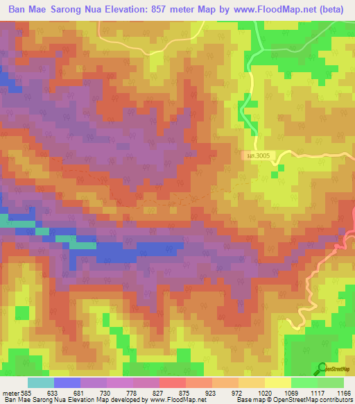 Ban Mae Sarong Nua,Thailand Elevation Map