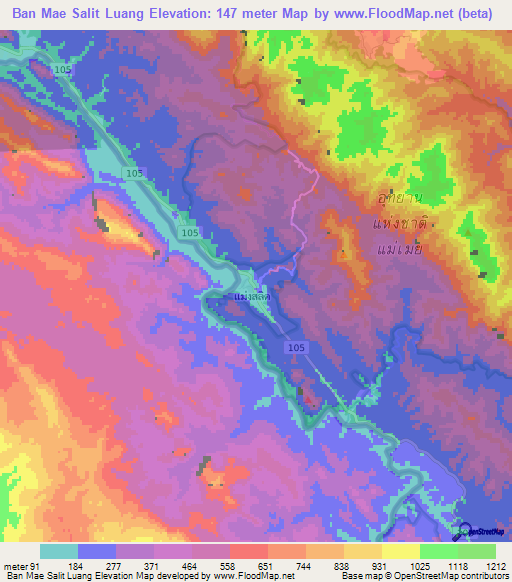 Ban Mae Salit Luang,Thailand Elevation Map