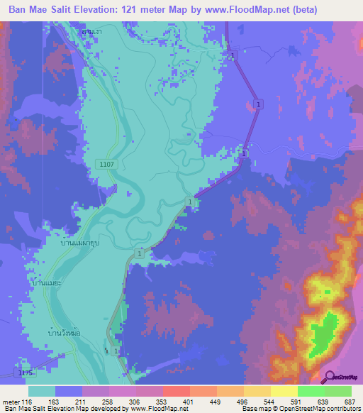 Ban Mae Salit,Thailand Elevation Map