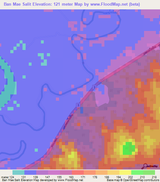Ban Mae Salit,Thailand Elevation Map