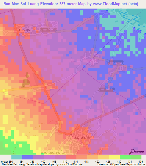 Ban Mae Sai Luang,Thailand Elevation Map