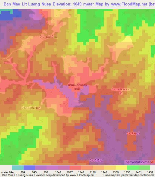 Ban Mae Lit Luang Nuea,Thailand Elevation Map