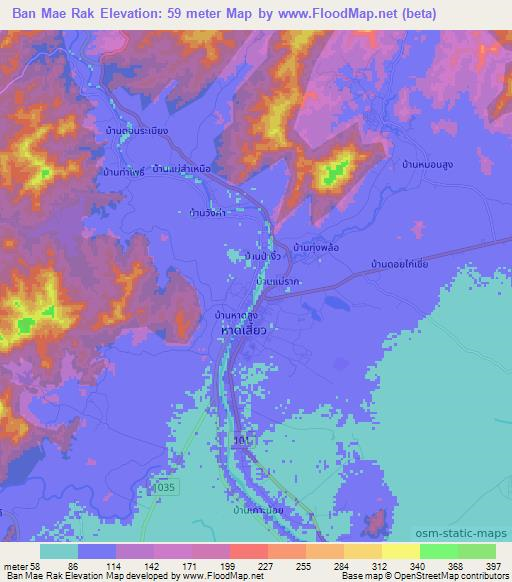 Ban Mae Rak,Thailand Elevation Map