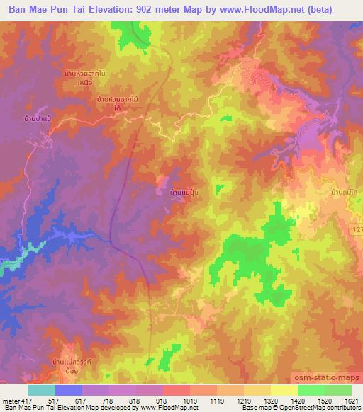 Ban Mae Pun Tai,Thailand Elevation Map