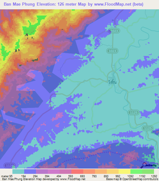 Ban Mae Phung,Thailand Elevation Map