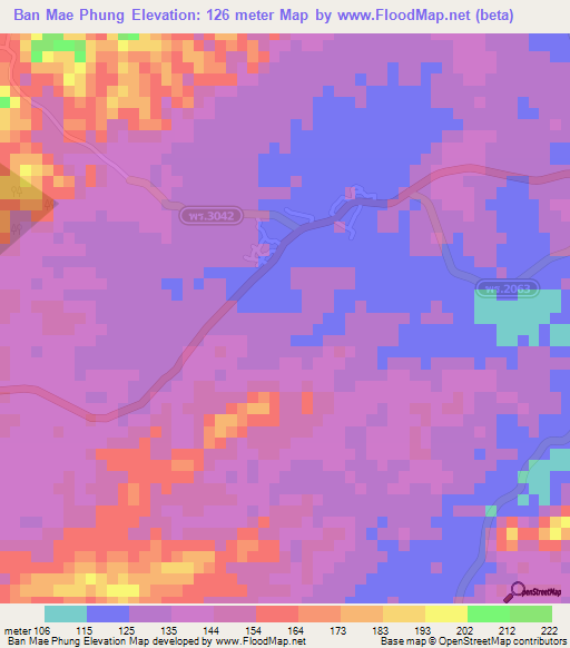 Ban Mae Phung,Thailand Elevation Map