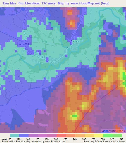 Ban Mae Phu,Thailand Elevation Map
