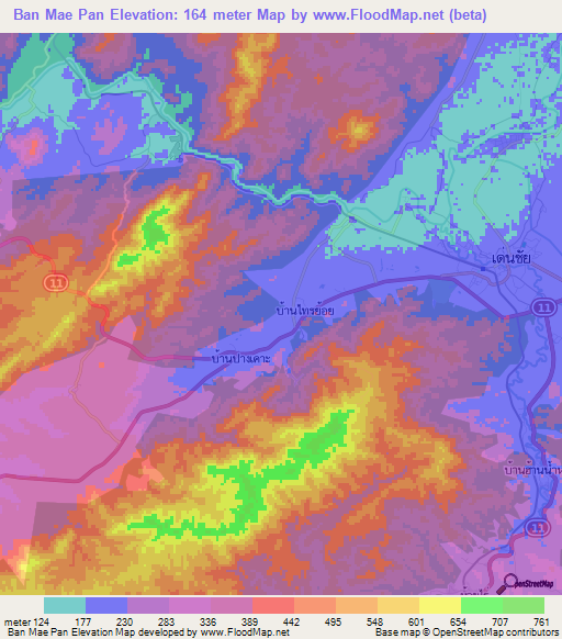 Ban Mae Pan,Thailand Elevation Map