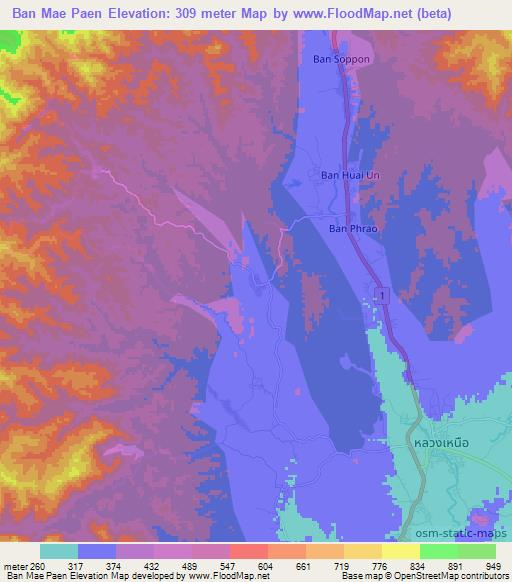 Ban Mae Paen,Thailand Elevation Map