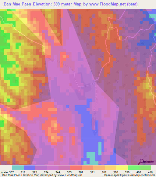 Ban Mae Paen,Thailand Elevation Map