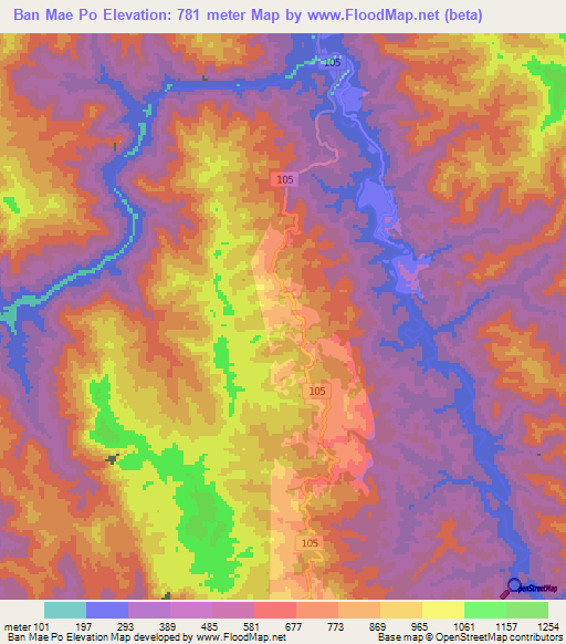Ban Mae Po,Thailand Elevation Map