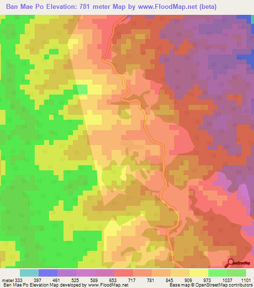 Ban Mae Po,Thailand Elevation Map