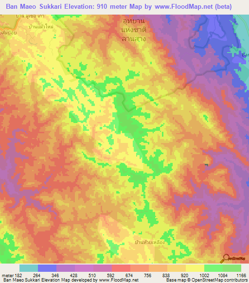 Ban Maeo Sukkari,Thailand Elevation Map