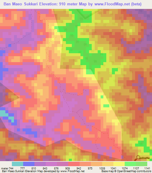 Ban Maeo Sukkari,Thailand Elevation Map