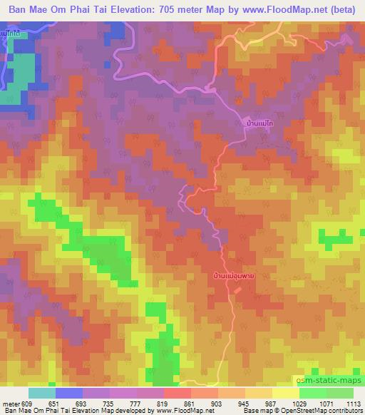 Ban Mae Om Phai Tai,Thailand Elevation Map