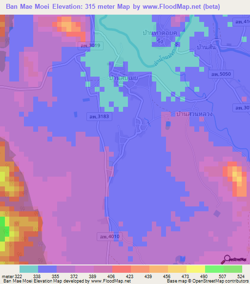 Ban Mae Moei,Thailand Elevation Map