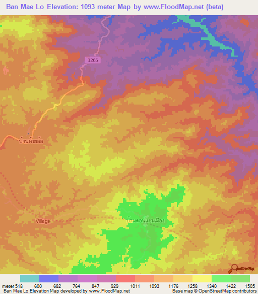 Ban Mae Lo,Thailand Elevation Map
