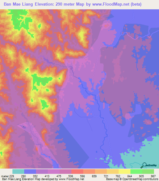 Ban Mae Liang,Thailand Elevation Map