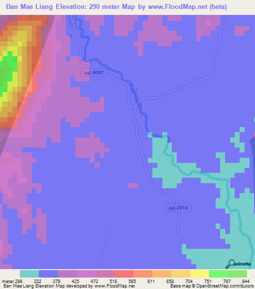 Ban Mae Liang,Thailand Elevation Map