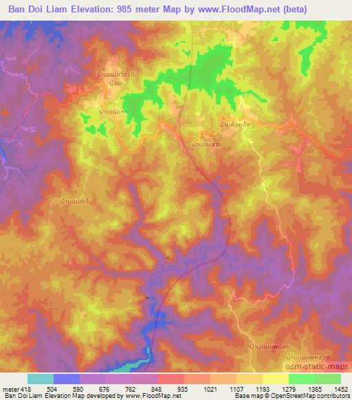 Ban Doi Liam,Thailand Elevation Map