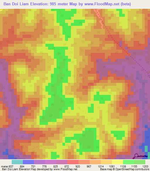 Ban Doi Liam,Thailand Elevation Map