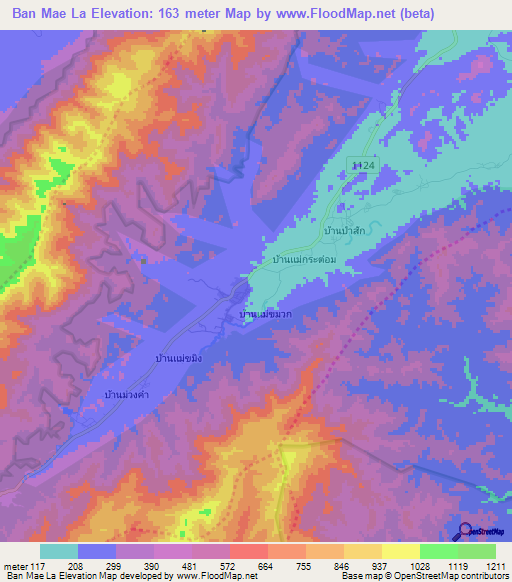 Ban Mae La,Thailand Elevation Map