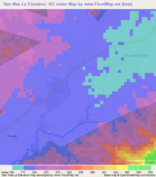 Ban Mae La,Thailand Elevation Map