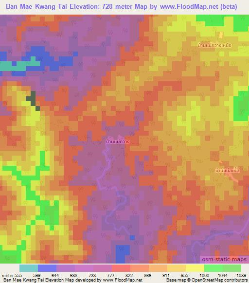 Ban Mae Kwang Tai,Thailand Elevation Map