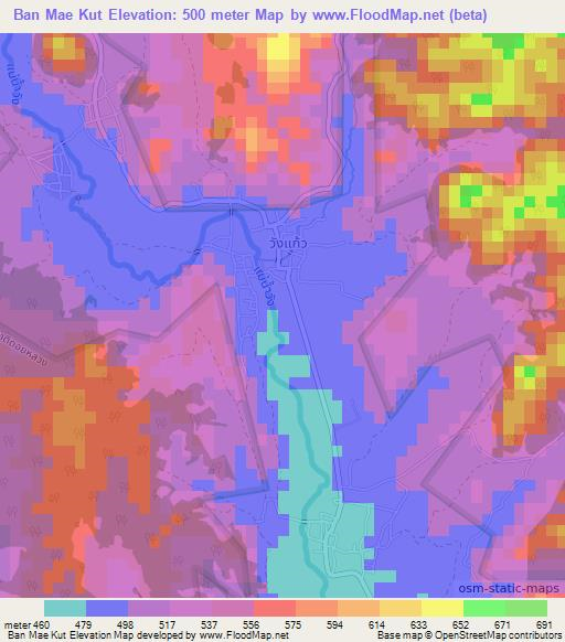 Ban Mae Kut,Thailand Elevation Map