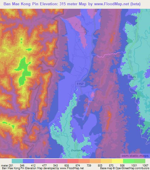 Ban Mae Kong Pin,Thailand Elevation Map