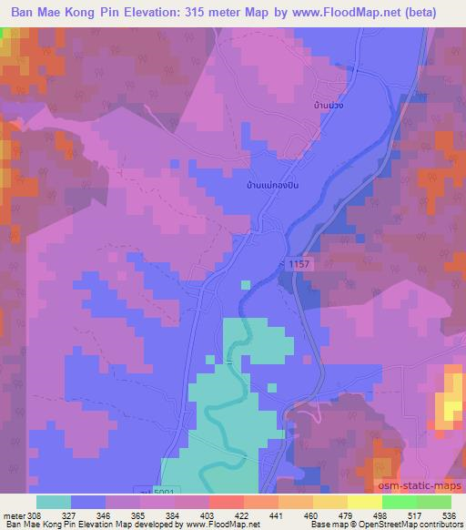 Ban Mae Kong Pin,Thailand Elevation Map