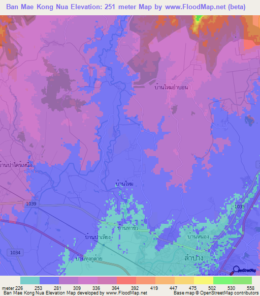 Ban Mae Kong Nua,Thailand Elevation Map