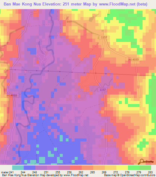 Ban Mae Kong Nua,Thailand Elevation Map