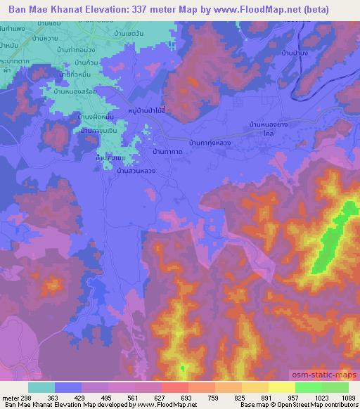 Ban Mae Khanat,Thailand Elevation Map