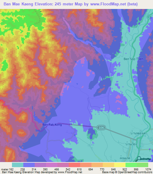 Ban Mae Kaeng,Thailand Elevation Map