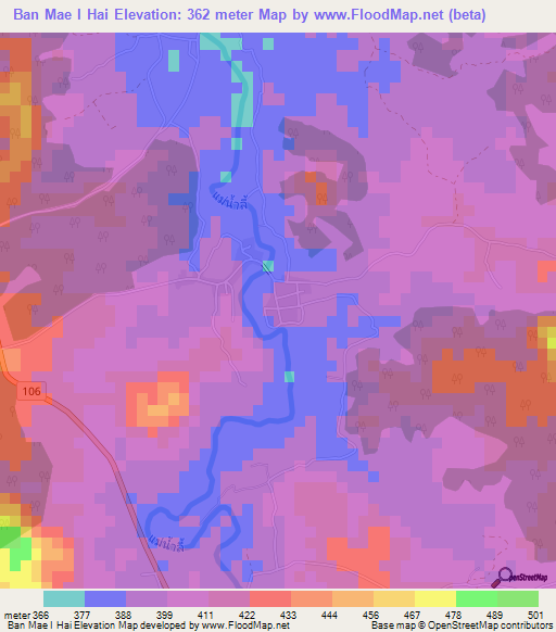 Ban Mae I Hai,Thailand Elevation Map