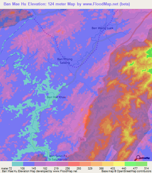 Ban Mae Hu,Thailand Elevation Map