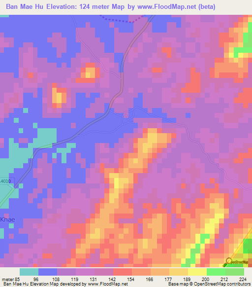 Ban Mae Hu,Thailand Elevation Map