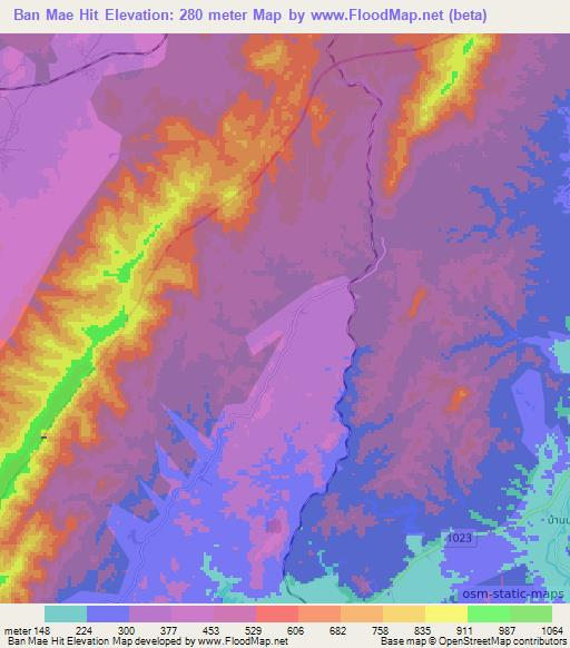 Ban Mae Hit,Thailand Elevation Map