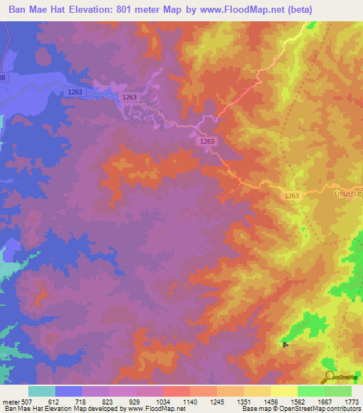 Ban Mae Hat,Thailand Elevation Map