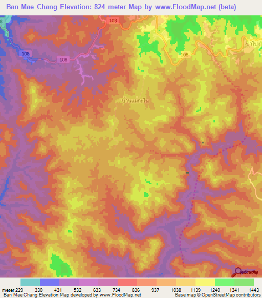 Ban Mae Chang,Thailand Elevation Map