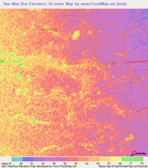 Ban Mae Bua,Thailand Elevation Map