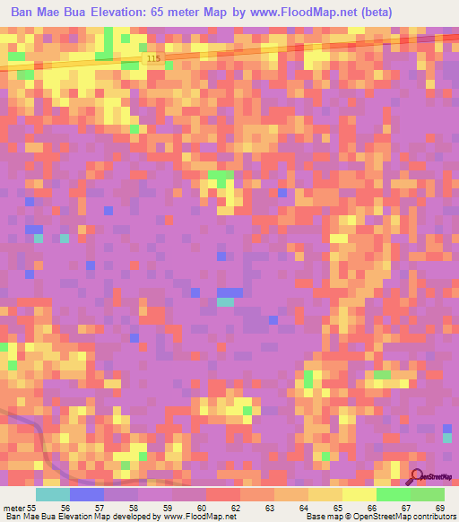 Ban Mae Bua,Thailand Elevation Map
